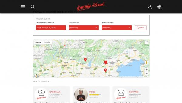 Ricerca cuoco secondo e visualizzazione su mappa e schede cuochi