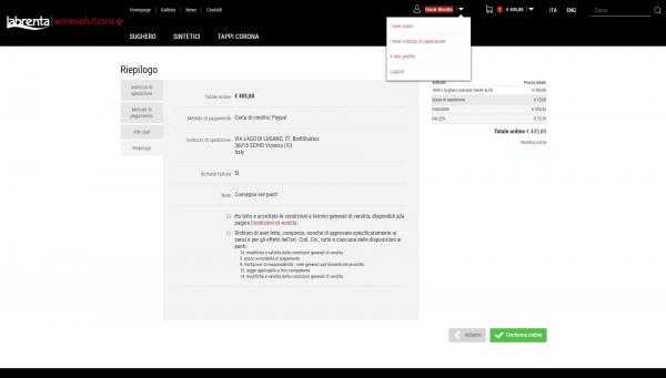 Riepilogo acquisti prima della conferma ordine