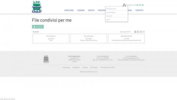Esempio visualizzazione files caricati per un utente in area riservata