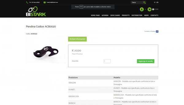 Scheda prodotto con possibilità di acquisto on line e visualizzazione bici compatibili